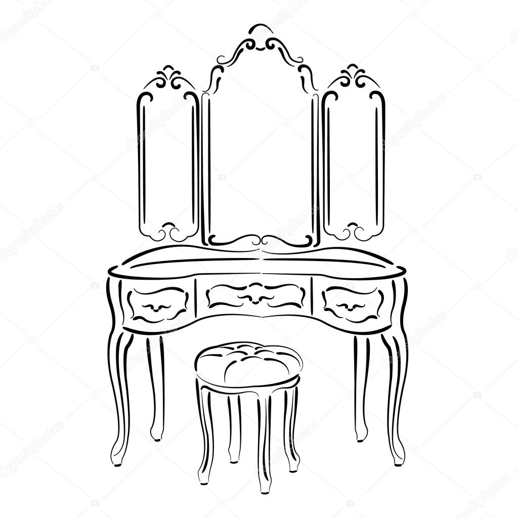 Sketched retro dressing table