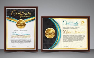 Modern sertifika şablonu derecelendirme ve altın renkleri, lüks ve modern tarz ve ödül tarzı vektör imajı. Takdir edilmek için uygun. Premium vektörü.
