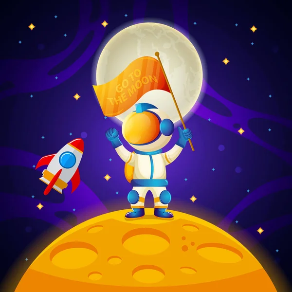 Vector Ontwerp Illustratie Van Astronaut Met Vlag Met Ruimte Maan — Stockfoto