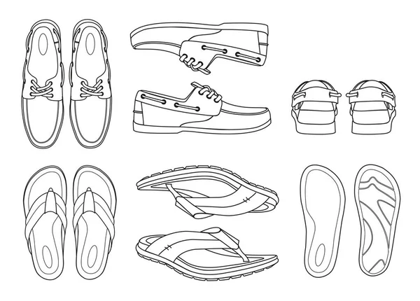 Обувь Векторная Коллекция Каракули Векторные Туфли Изолированные Набор Мужских Обуви — стоковый вектор