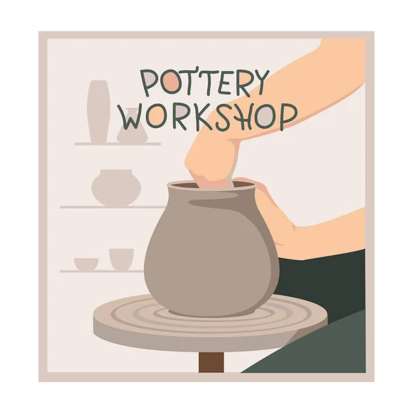 Aardewerk Workshop Pottenbakker Maakt Pot Klei Pottenbakkerswiel Vectorillustratie — Stockvector