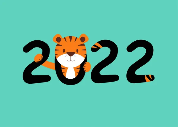 Mutlu yıllar 2022. Kaplan, 2022 yılının Çin sembolü. Tebrikler için vektör illüstrasyonu. Yeni yıl afişi.