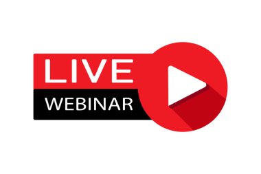 Çevrimiçi webinar, eğitim vektör simgesi, çalma düğmeli logo konsepti, izole edilmiş. Web konferansı, dijital eğitim, video kursu özel çıkartması. 