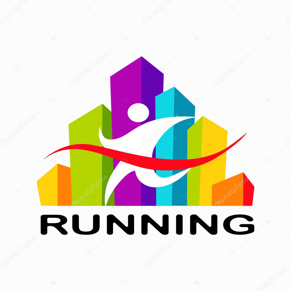 Running man, city run, competition and finish.