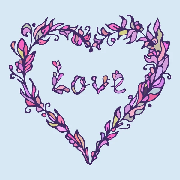 Иллюстрация сердца. Ручные любовные каракули. Розовые и фиолетовые цвета. Векторный элемент выделен на голубом фоне. Дизайн плаката с приглашениями на открытки или для других целей . — стоковый вектор
