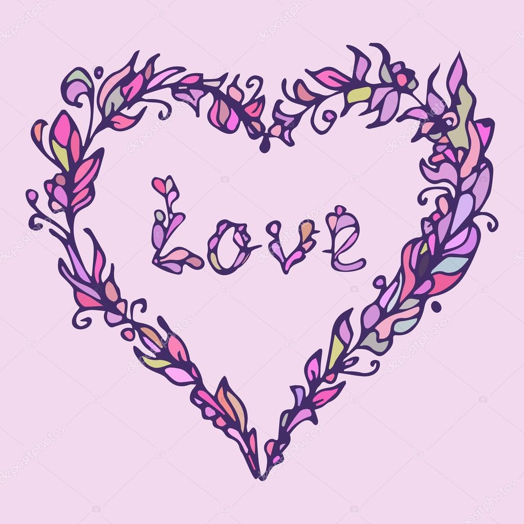 Doodle di amore disegnato a mano Colori rosa e