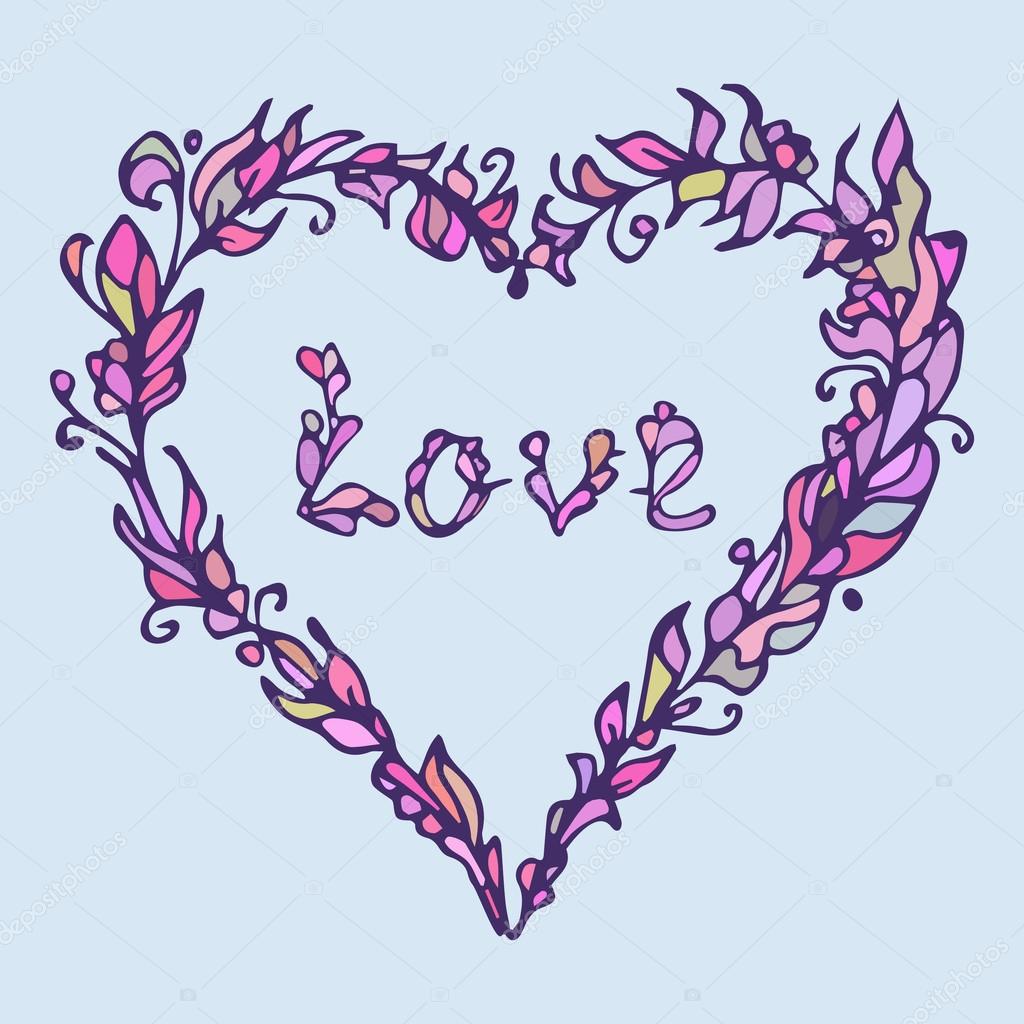 Illustrazione del cuore Doodle di amore disegnato a mano Colori rosa e viola