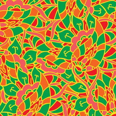 Vektör karalama el çizilmiş desen. Soyut çiçeklerle doku. Parlak etnik zemin. Yaz şablonu. Duvar kağıdı için, web sayfası arka plan. Renkli çiçek elementleri.