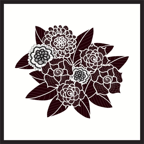 Piękne kwiaty Doodle art. Wzór Zentangle. Ręcznie rysowane ziołowy element projektu. Kwiatowy czarno-biały ilustracji. Ozdoba na białym tle koronki na różowym tle. — Wektor stockowy