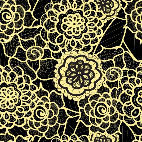 Lace seamless pattern with abstract elements. Vector floral background. Hand Drawn Texture. Decorative Flowers drawing. Doodle artwork. Black and yellow Zentagle illustration.Bohemian summer ornament. — Δωρεάν Φωτογραφία