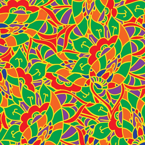 Vektor-Doodle-Muster von Hand gezeichnet. Textur mit abstrakten Blumen. helle ethnische Kulisse. Sommervorlage. für Hintergrundbilder, Webseiten-Hintergrund. Farbenfrohe florale Elemente. — Stockvektor