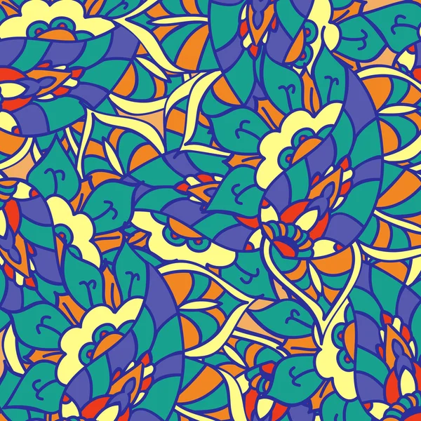 Vektor-Doodle-Muster von Hand gezeichnet. Textur mit abstrakten Blumen. helle ethnische Kulisse. Sommervorlage. für Hintergrundbilder, Webseiten-Hintergrund. Farbenfrohe florale Elemente. — Stockvektor