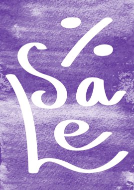 Boya lekeleri ve lekeleri ile el boyaması afiş. Suluboya arka plan. Mor renkler. Vektör dokusu. Soyut arka plan. Big Sale, Black Friday veya Cyber Monday indirim fiyat etiketi. Reklam tasarımı.