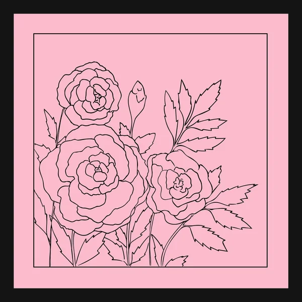 美丽的玫瑰孤立在柔和的粉红色背景。用花绘制矢量插图。浪漫复古花卡。浪漫精致的花束。设计元素。轮廓线和描边. — 图库矢量图片