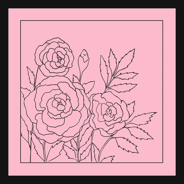 Lindas rosas isoladas em fundo rosa suave. ilustração vetorial desenhada à mão com flores. Cartão floral retro romântico. Bouquet delicado romântico. Elemento para design. Linhas de contorno e traços . —  Vetores de Stock