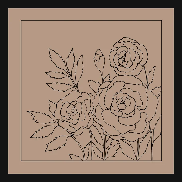 Mooie rozen geïsoleerd op licht beige achtergrond. Hand getekende vector illustratie met bloemen. Bruin retro bloemen kaart. Romantische delicate boeket. Element voorontwerp. Contour lijnen en streken. — Stockvector