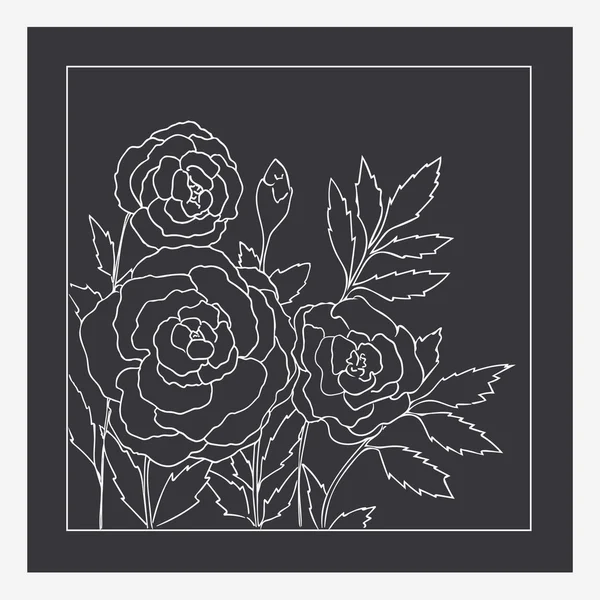 Schöne Rosen isoliert auf schwarzem Hintergrund. handgezeichnete Vektorillustration mit Blumen. Retro-Blumen-Karte. romantische zarte Bouquet. Element für Design. Höhenlinien. Kreidetafel-Imitat. — Stockvektor