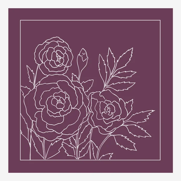 Красиві троянди ізольовані на фіолетовому тлі. Рука намальована Векторна ілюстрація з квітами. Рожева ретро квіткова листівка. Романтичний ніжний букет. Елемент для дизайну. Контурні лінії та штрихи . — стоковий вектор