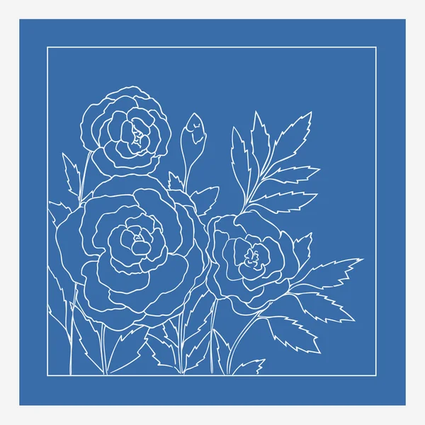 Piękne róże izolowane na niebieskim tle. Ręcznie rysowane wektor ilustracji z kwiatami. Romantyczna retro kwiatowy karty. Romantyczny delikatny bukiet. Element do projektowania. Linie konturu i obrysy. — Wektor stockowy