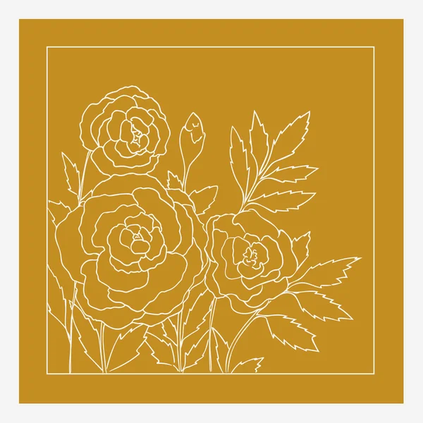 Vackra rosor isolerade på gul bakgrund. Handritad vektor illustration med blommor. Romantiskt retro blommig kort. Romantisk delikat bukett. Element för design. Kontur linjer och linjer. — Stock vektor