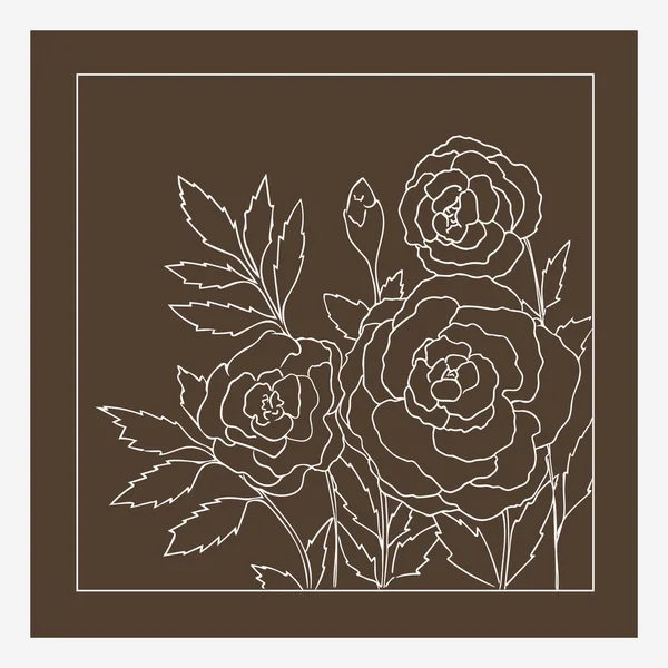 Beautiful roses isolated on dark beige background. Hand drawn vector illustration with flowers. Brown retro floral card. Romantic delicate bouquet. Element for design. Contour lines and strokes. — Stock Vector