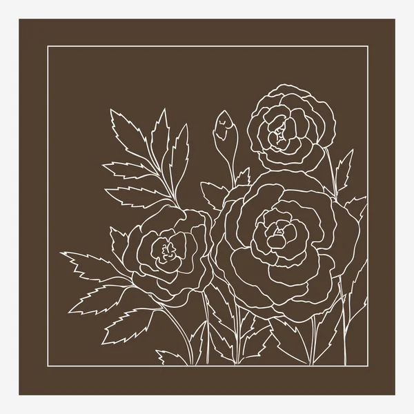 Lindas rosas isoladas em fundo bege escuro. ilustração vetorial desenhada à mão com flores. Cartão floral retro marrom. Bouquet delicado romântico. Elemento para design. Linhas de contorno e traços . —  Vetores de Stock