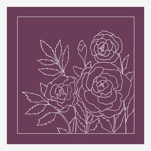 Vackra rosor isolerade på lila bakgrund. Handritad vektor illustration med blommor. Rosa retro blommig kort. Romantisk delikat bukett. Element för design. Kontur linjer och linjer. — Stock vektor