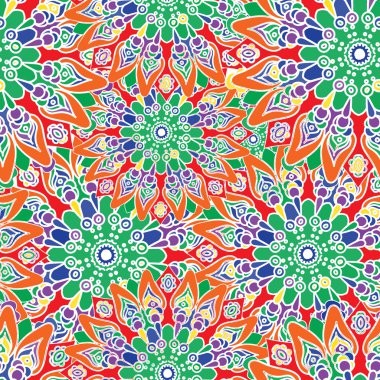 Dikişsiz renkli desen. Oryantal tarzda. Kumaş veya duvar kağıdı doku. Etnik Mandala formları. Islam, Arapça, Hint motifleri. Soyut kabile vektör. Çiçek arka plan. Yaratıcı öğeleri. Parlak yüzeyli