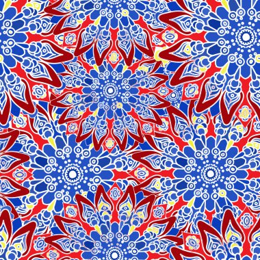 Dikişsiz renkli desen. Oryantal tarzda. Kumaş veya duvar kağıdı doku. Etnik Mandala formları. Islam, Arapça, Hint motifleri. Soyut kabile vektör. Çiçek arka plan. Yaratıcı öğeleri. Mavi ve pembe.