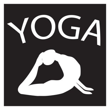 Kız yoga konumda. Siyah arka plan üzerine beyaz kadın silueti. Vektör kadın şekil kutsal kişilerin resmi. Yoga poz Illustration. Logo tasarımı. Asana, Yogi. Tasarım öğesi için poster, stüdyo, fitness center.
