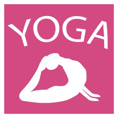 Kız yoga konumda. Pembe bir arka plan üzerinde beyaz kadın silueti. Vektör kadın şekil kutsal kişilerin resmi. Yoga poz Illustration. Logo tasarımı. Asana, Yogi. Tasarım öğesi için poster, stüdyo, fitness center