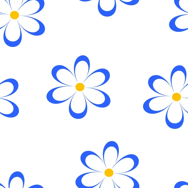 Kusursuz desen. Çiçeklerle vektör illüstrasyon. Vintage çiçek baskı. Sevimli papatyalar tarlası. Beyaz arka plan üzerinde mavi chamomiles ile tekstil tasarımı. İlkbahar veya yaz şablonu. Yüzey dokusu. — Stok Vektör