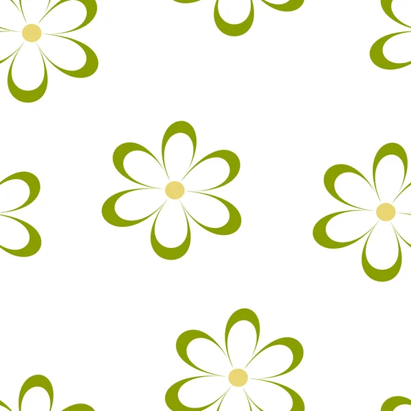 Padrão sem costura. Ilustração vetorial com flores. Impressão floral vintage. Campo de margaridas giras. Design têxtil com camomila verde sobre fundo branco. Modelo de primavera ou verão. Textura superficial . — Vetor de Stock