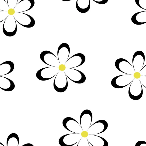 Kusursuz desen. Çiçeklerle vektör illüstrasyon. Vintage çiçek baskı. Sevimli papatyalar tarlası. Beyaz arka plan üzerinde siyah chamomiles ile tekstil tasarımı. İlkbahar veya yaz şablonu. Yüzey dokusu. — Stok Vektör