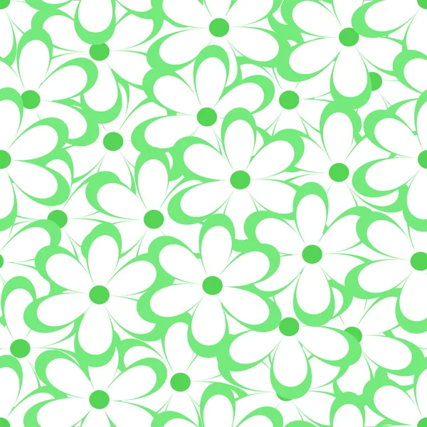 매끄러운 패턴. 꽃 벡터 그림입니다. 빈티지 플로럴 프린트. 귀여운 데이지의 필드. 흰색 배경에 녹색 샤모마일이있는 직물 디자인. 봄 또는 여름 템플릿입니다. 표면 텍스처. — 스톡 벡터