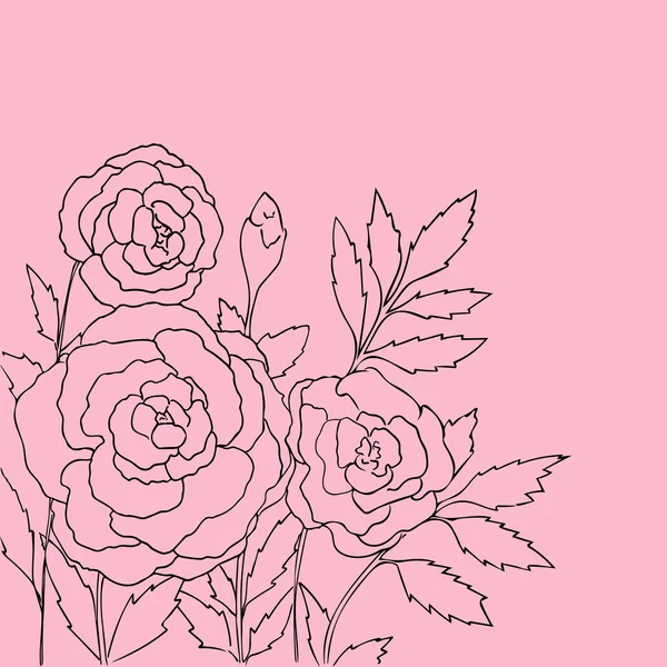 Lindas rosas isoladas em fundo rosa. Ilustração vetorial desenhada à mão com flores . — Vetor de Stock