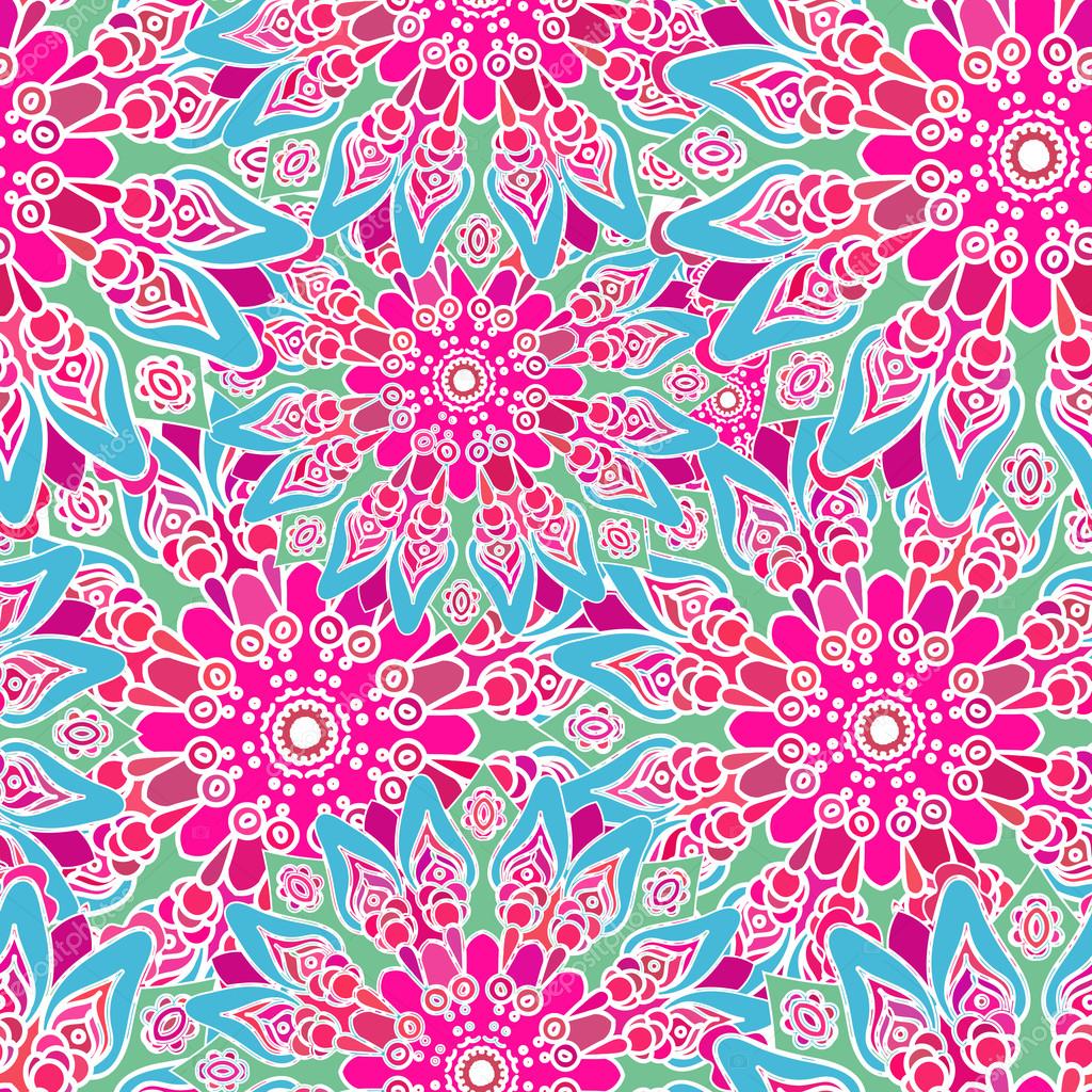 Seamless colorful pattern. Oriental style. Fabric or wallpaper texture.  Ethnic Mandala forms. Islam, Arabic, Indian motifs. Abstract Tribal vector.  Floral background. Creative elements. Bright pink. Stock Vector Image by  ©sshisshka #112880810