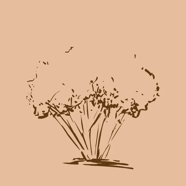 Stylizowane drzewa. Ręcznie rysowane. Brązowy drzewo sylwetka szkic na białym tle na beżowym tle. Ilustracja wektorowa. Tło wygrawerowanym. — Wektor stockowy