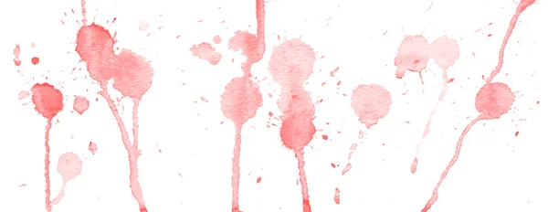Spruzzi di acquerello rosso chiaro e macchie su sfondo bianco. Pittura ad inchiostro. Illustrazione disegnata a mano. Arte astratta acquerello . — Vettoriale Stock