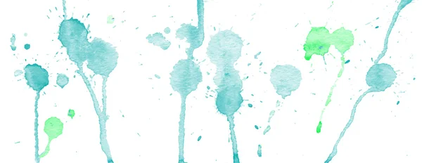 Azul verde aguarela salpicos e manchas no fundo branco. Pintura a tinta. Ilustração desenhada à mão. Arte em aquarela abstrata . —  Vetores de Stock