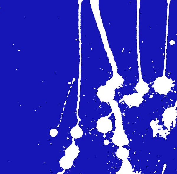 Tinta blanca salpicadura, manchas, trazos y manchas en azul. Pintar fondo de salpicadura. Ilustración vectorial azul y blanco. Plantilla grunge abstracta . — Vector de stock