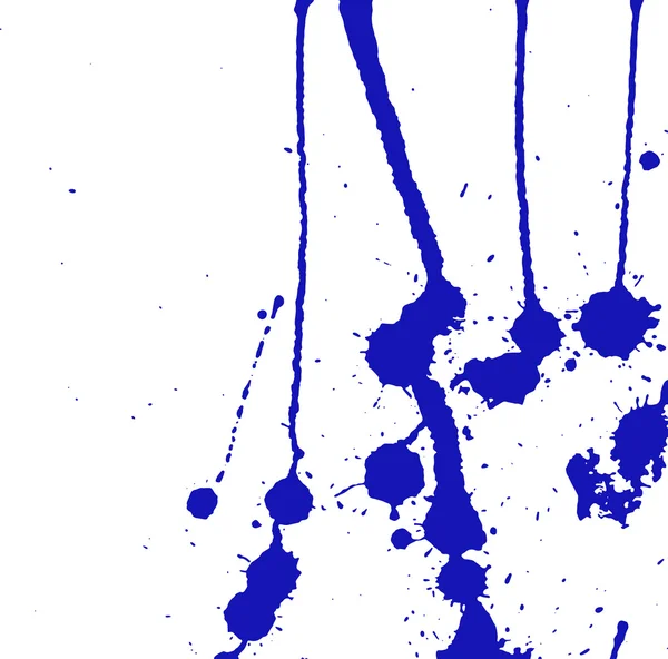 Kék tinta csobbanás, foltok, stroke és blot fehér. Festék fröccs háttér. Kék-fehér vektoros illusztráció. Absztrakt grunge sablon. — Stock Vector
