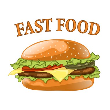 Burger beyaz arka plan üzerinde izole. Cheeseburger vektör illüstrasyon. Hamburger simgesi. Fast food konsepti. 