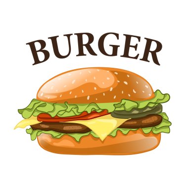 Burger beyaz arka plan üzerinde izole. Cheeseburger vektör illüstrasyon. Hamburger simgesi. Fast food konsepti. 