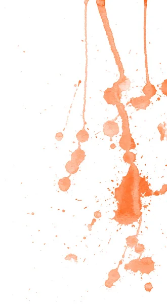 Acuarela naranja brillante salpica y mancha sobre fondo blanco. Pintura de tinta. Ilustración hecha a mano. Obra abstracta . — Archivo Imágenes Vectoriales