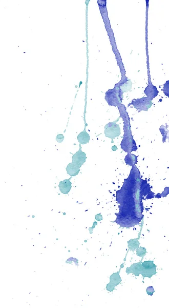 Azul aguarela salpicos e manchas no fundo branco. Pintura a tinta. Ilustração desenhada à mão. Arte em aquarela abstrata . —  Vetores de Stock