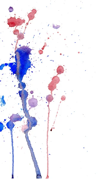 Blaue und rote Aquarellspritzer und Flecken auf weißem Hintergrund. Tuschmalerei. handgezeichnete Illustration. abstrakte Aquarelle. — Stockvektor