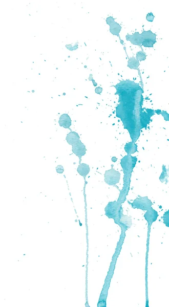 Blaue Aquarellspritzer und Flecken auf weißem Hintergrund. Tuschmalerei. handgezeichnete Illustration. abstrakte Aquarelle. — Stockvektor