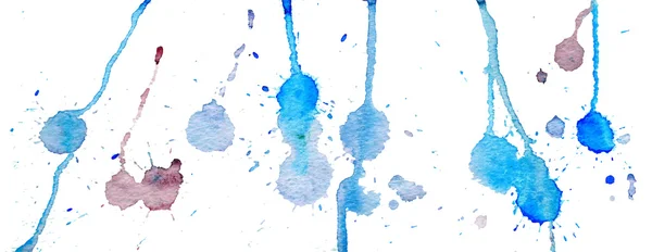 Acuarela azul salpica y mancha sobre fondo blanco. Pintura de tinta. Ilustración hecha a mano. Acuarela abstracta obras de arte . — Vector de stock