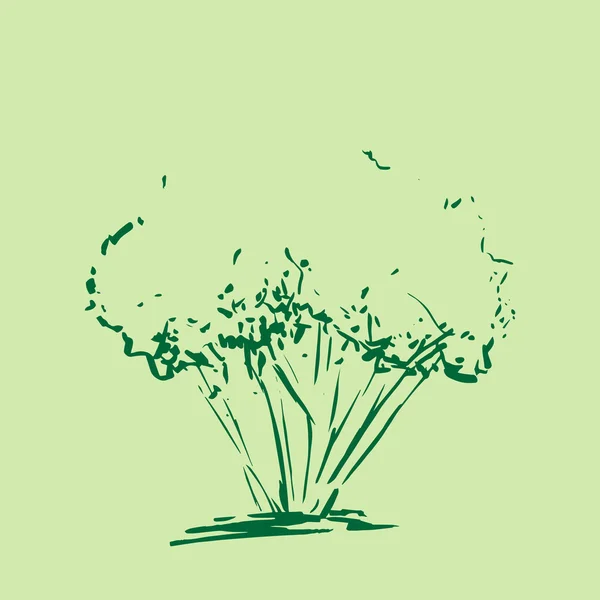 Árbol estilizado. Silueta dibujada a mano en forma de árbol aislada sobre fondo verde. Ilustración vectorial. Fondo grabado vintage . — Vector de stock